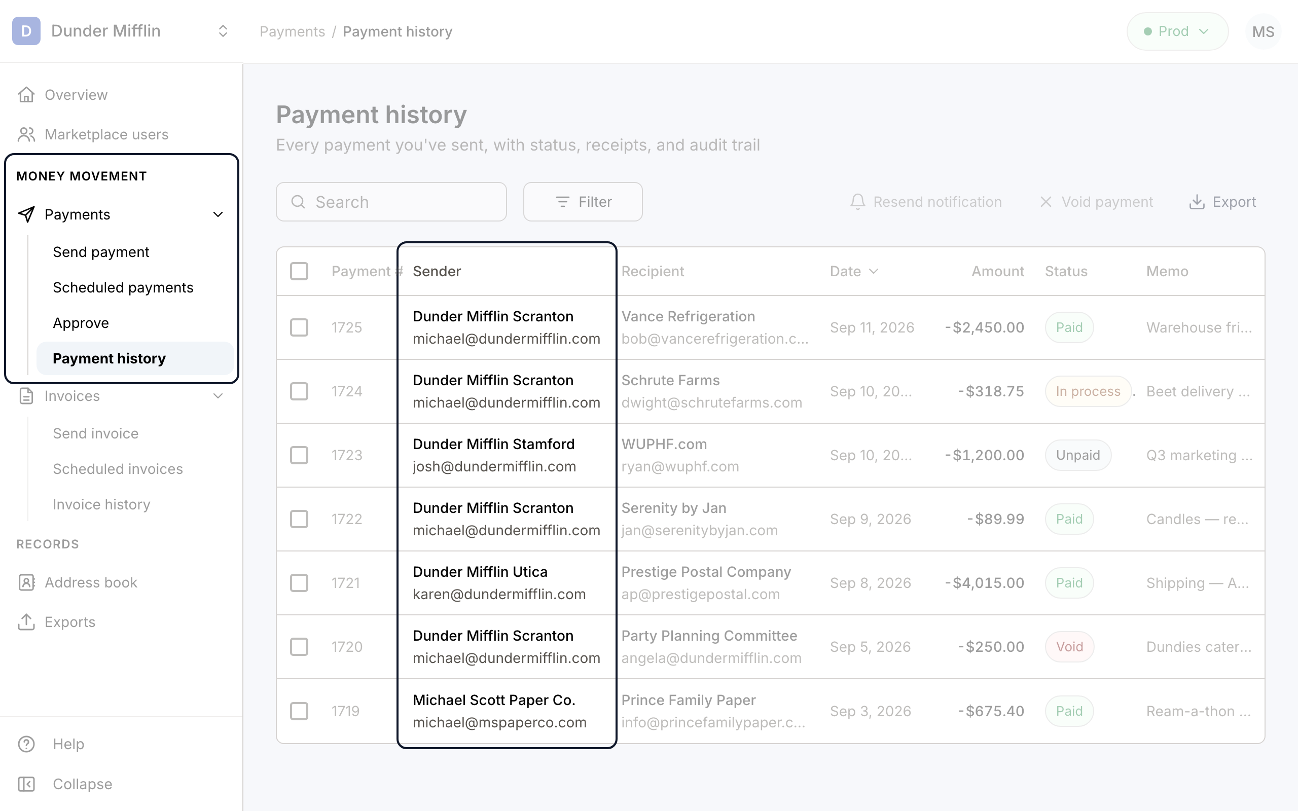 Unified payments navigation and combined payment history