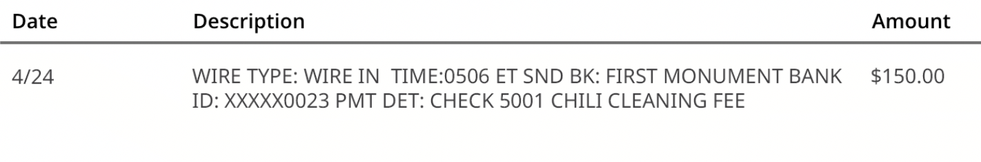 Example wire transaction
