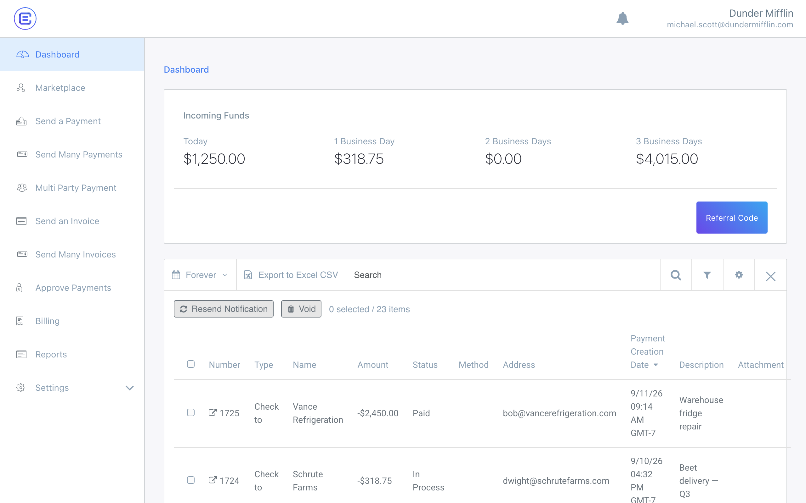 Dashboard home screen — old