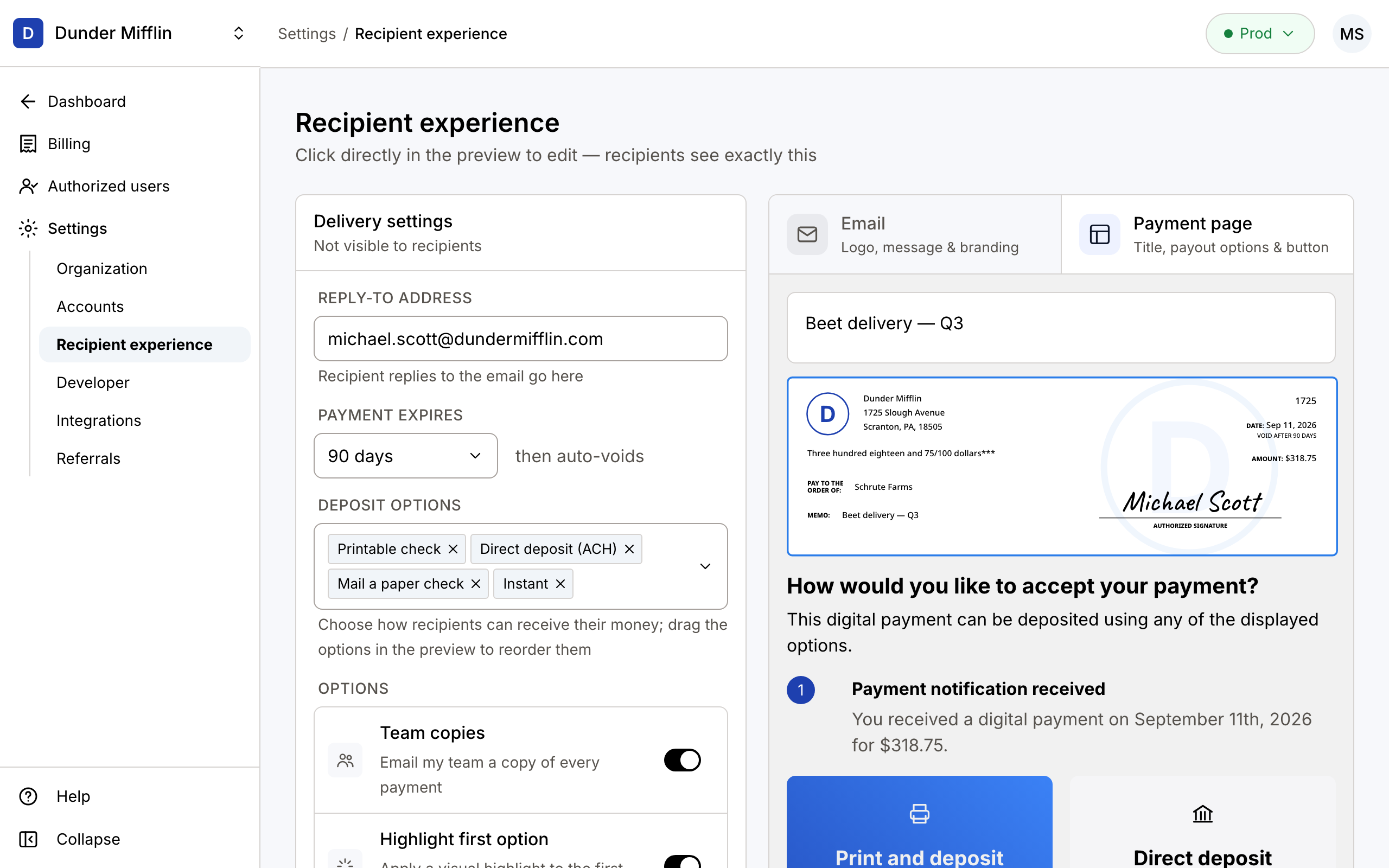 Recipient experience editor — new